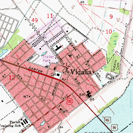 Topographic Map of Vidalia Presbyterian Church, LA