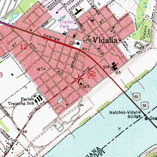 Topographic Map of Youngs Chapel Baptist Church, LA