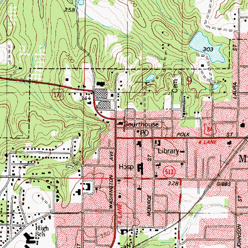 Topographic Map of Mansfield Historic District, LA