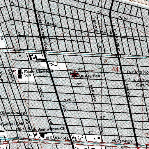 Topographic Map of Alice M Birney Elementary School, LA