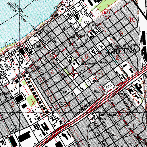 Topographic Map of Thomas Jefferson for Advanced Studies School, LA