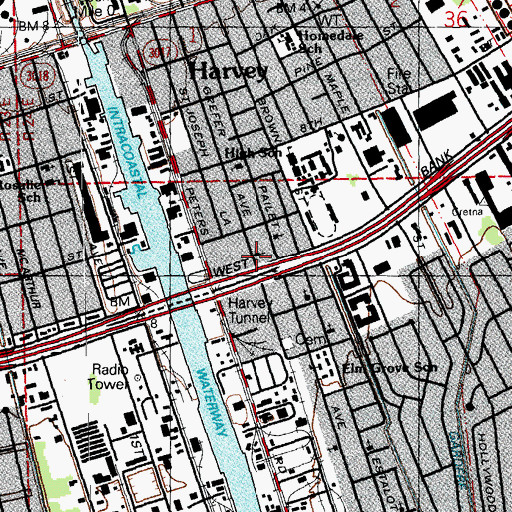 Topographic Map of Evening Star Baptist Church, LA