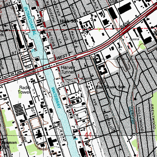 Topographic Map of Evening Star Cemetery, LA