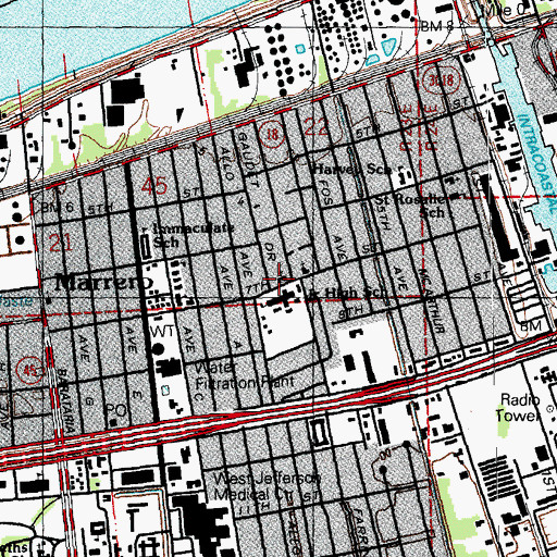 Topographic Map of First Baptist Church of Marrero, LA
