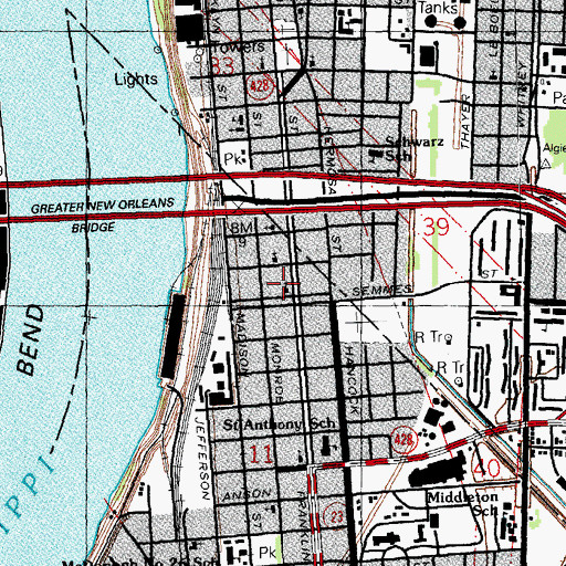Topographic Map of Franklin Avenue Church of Christ, LA