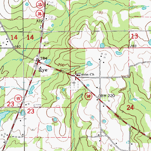 Topographic Map of Union Methodist Church, AR
