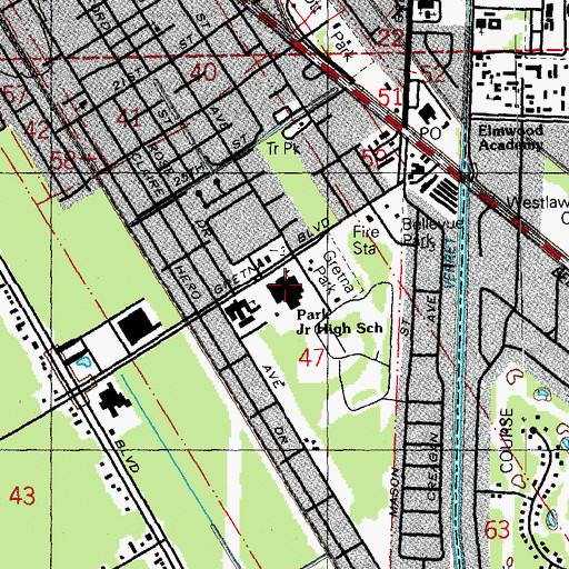 Topographic Map of Gretna Middle School, LA