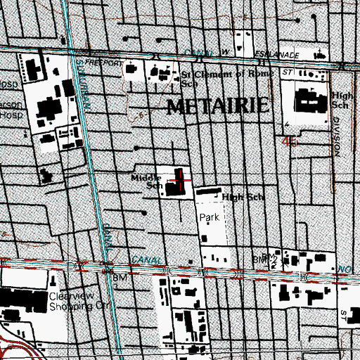 Topographic Map of J D Meisler Middle School, LA