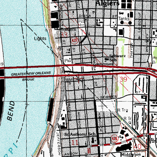 Topographic Map of New Shiloh Baptist Church, LA
