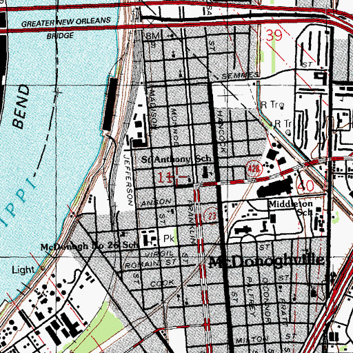 Topographic Map of Saint Anthony Catholic Church, LA