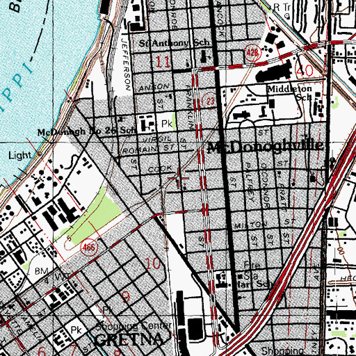Topographic Map of Saint Pauls Baptist Church, LA