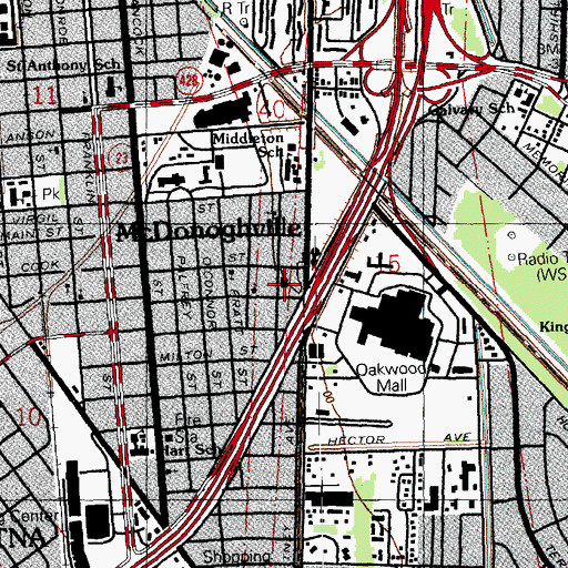 Topographic Map of Thompson Temple Church of God in Christ, LA