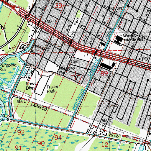 Topographic Map of Westwego Missionary Baptist Church, LA