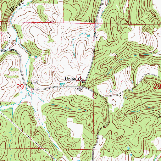 Topographic Map of Union Church, AR
