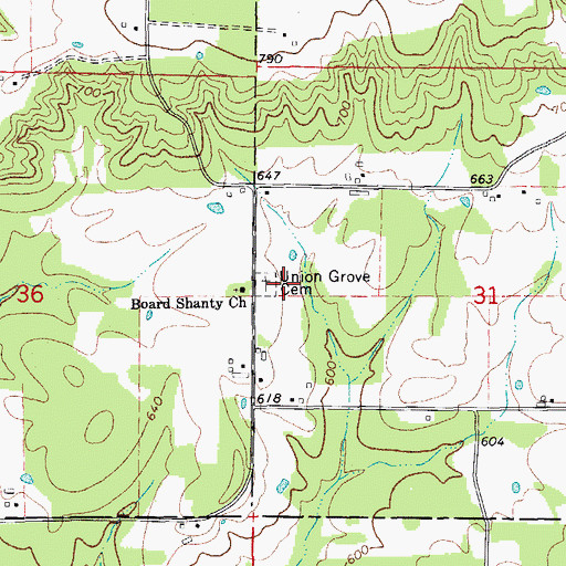 Topographic Map of Union Grove Cemetery, AR