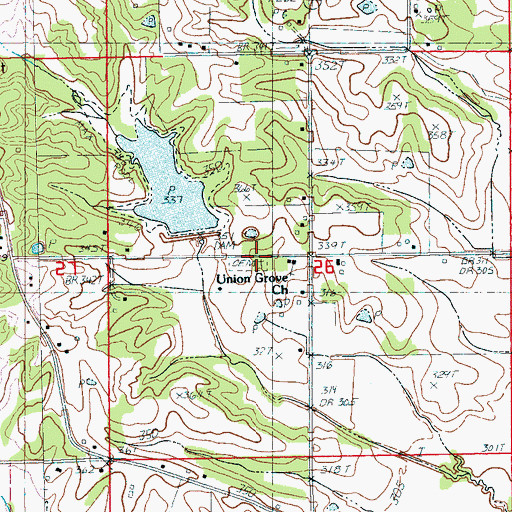Topographic Map of Union Grove Cemetery, AR