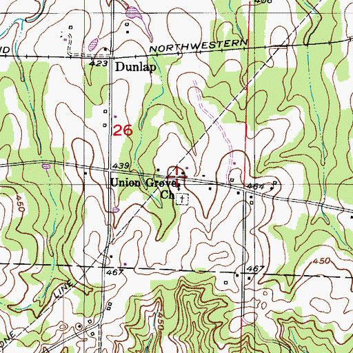 Topographic Map of Union Grove Church, AR