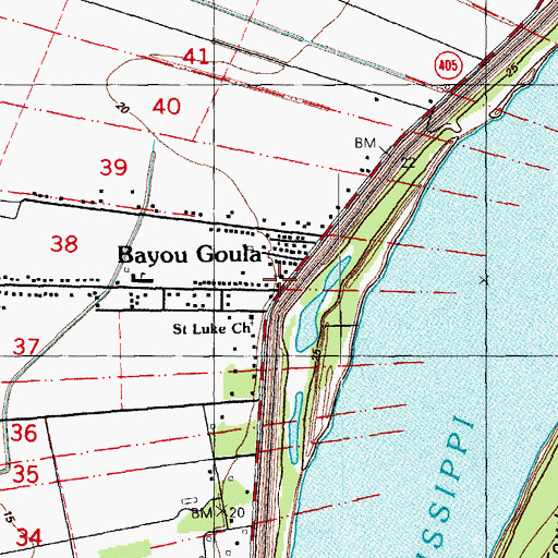 Topographic Map of Bayou Goula, LA
