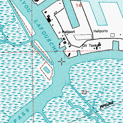 Topographic Map of Bayou Lafourche, LA