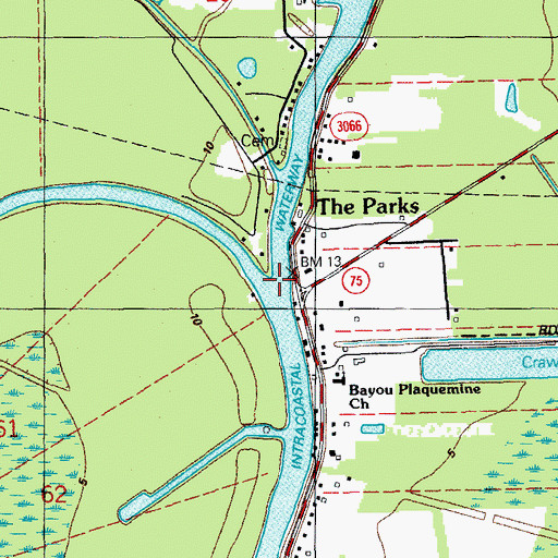 Topographic Map of Bayou Plaquemine, LA