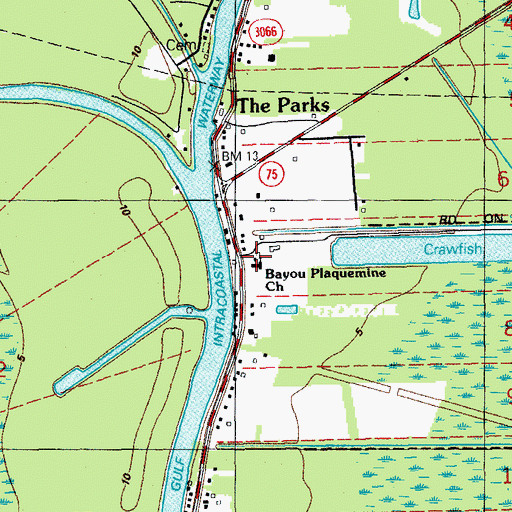 Topographic Map of Bayou Plaquemine Baptist Church, LA
