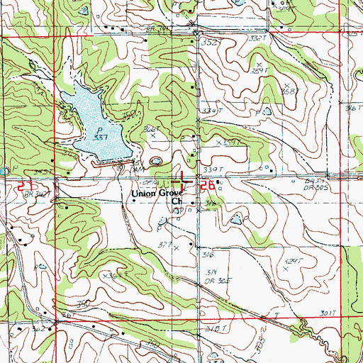 Topographic Map of Union Grove Church, AR