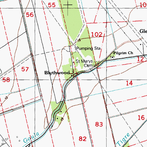 Topographic Map of Blythwood, LA
