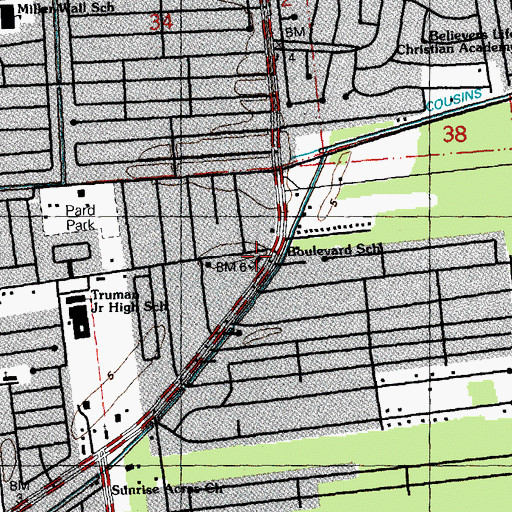 Topographic Map of Boulevard School, LA