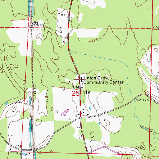 Topographic Map of Union Grove Community Center, AR