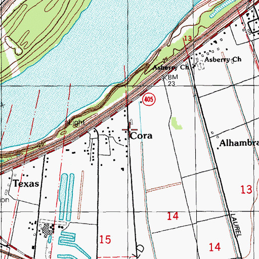 Topographic Map of Cora, LA