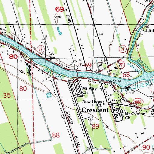 Topographic Map of Crescent, LA