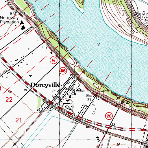 Topographic Map of Dorcyville, LA