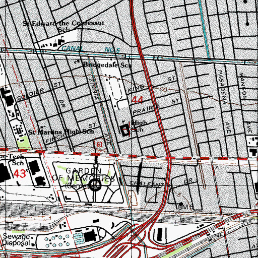 Topographic Map of East Jefferson High School, LA