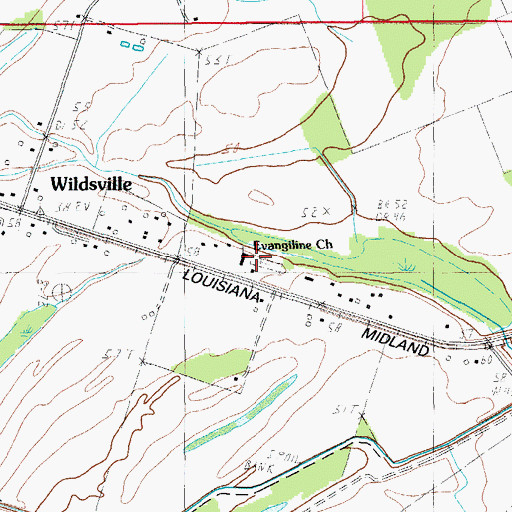 Topographic Map of Evangeline Baptist Church, LA