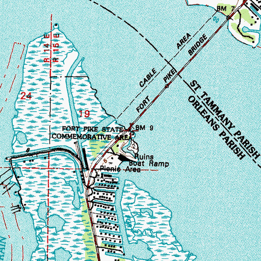 Topographic Map of Fort Pike State Historic Site, LA