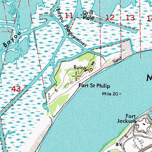 Topographic Map of Fort Saint Phillip (historical), LA