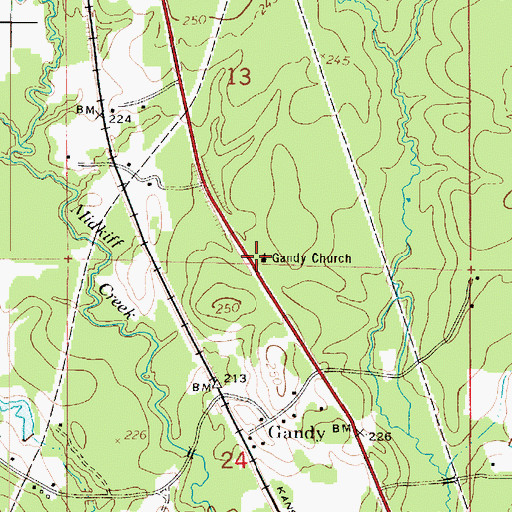 Topographic Map of Gandy Baptist Church, LA