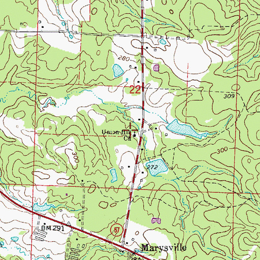 Topographic Map of Union Hill Church, AR