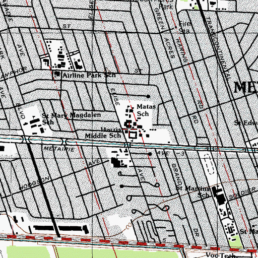 Topographic Map of T H Harris Middle School, LA
