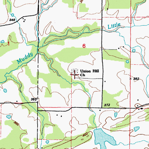Topographic Map of Union Hill Church, AR