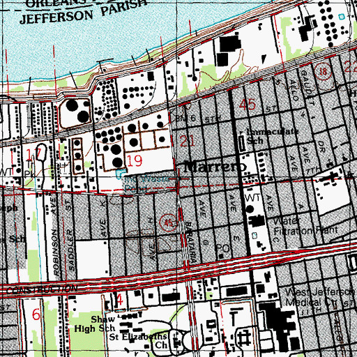Topographic Map of Marrero, LA