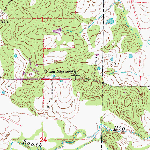 Topographic Map of Union Missionary Church, AR
