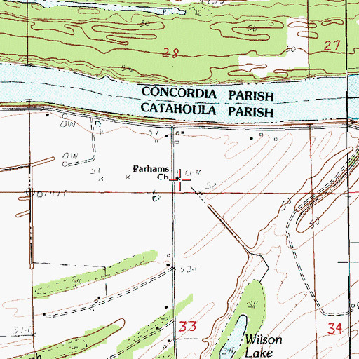 Topographic Map of Parhams Baptist Church, LA