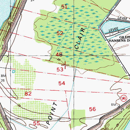 Topographic Map of Point Clair, LA