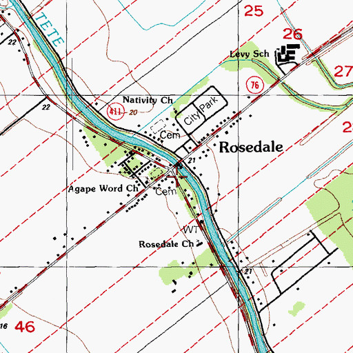 Topographic Map of Rosedale, LA