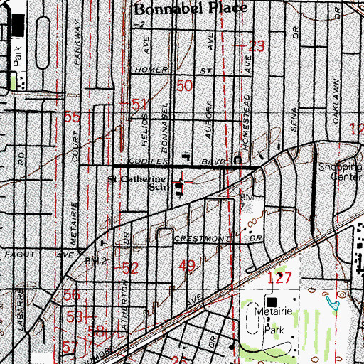 Topographic Map of Saint Catherine of Siena School, LA
