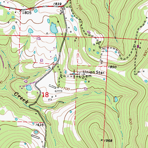 Topographic Map of Union Star Cemetery, AR
