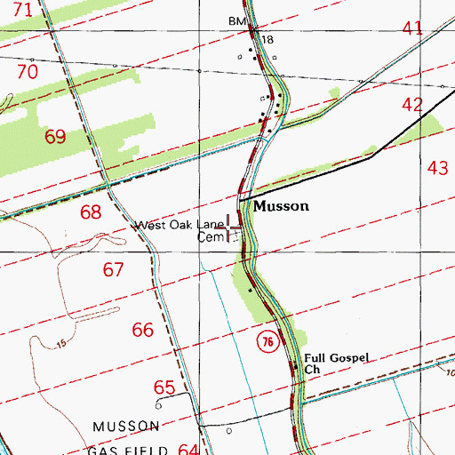 Topographic Map of West Oak Lane Cemetery, LA