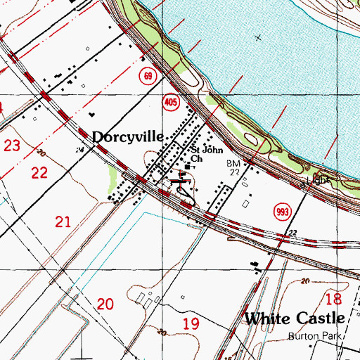 Topographic Map of Dorcyville Middle School, LA