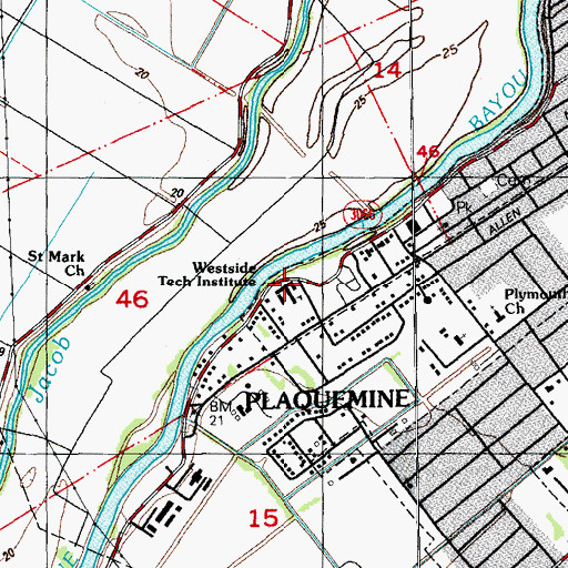 Topographic Map of Louisiana Technical College Westside Campus, LA